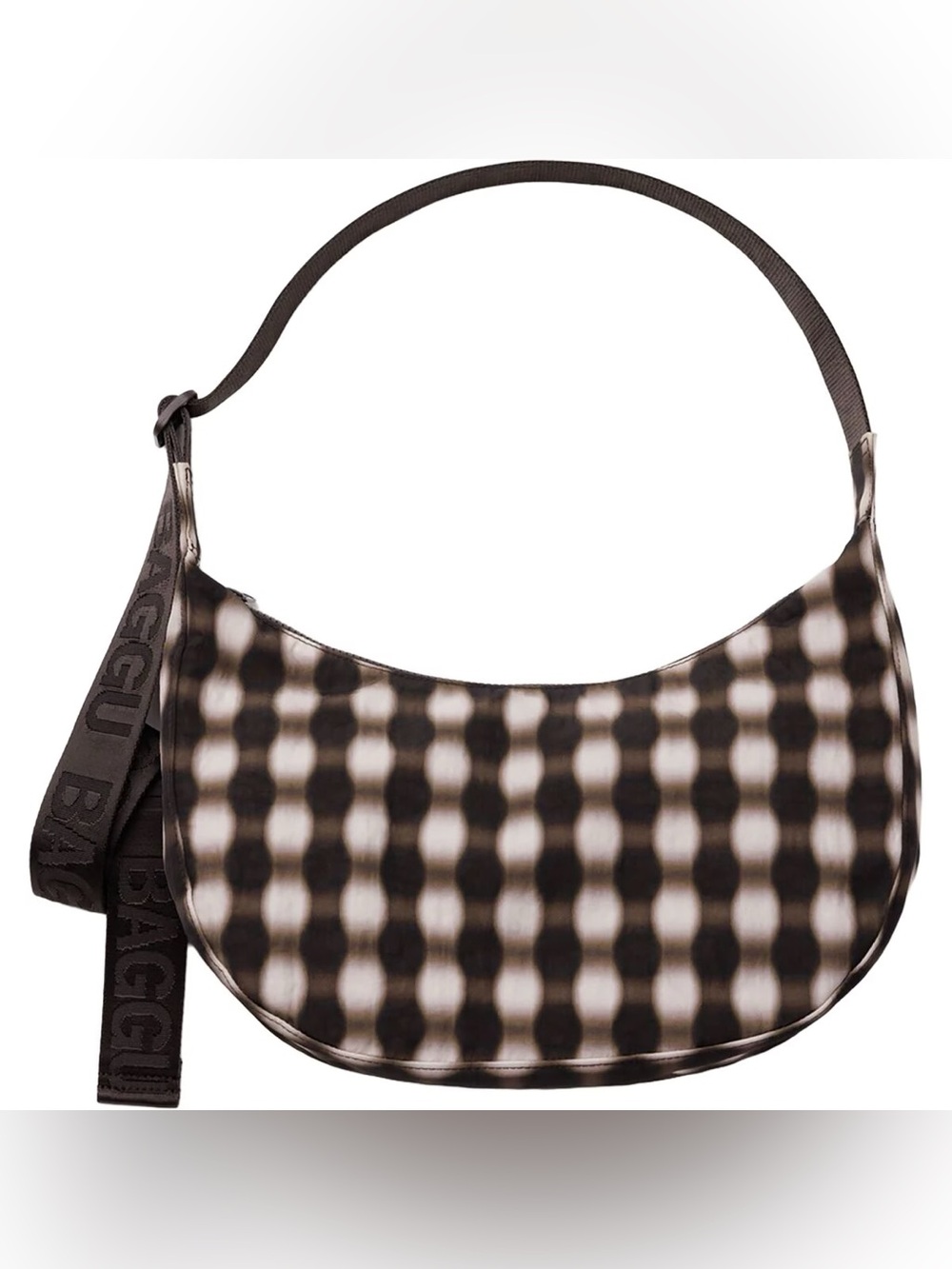 BAGGU Medium Crescent in Blurred Gingham Brown (COLORWAY SOLD OUT ONLINE)